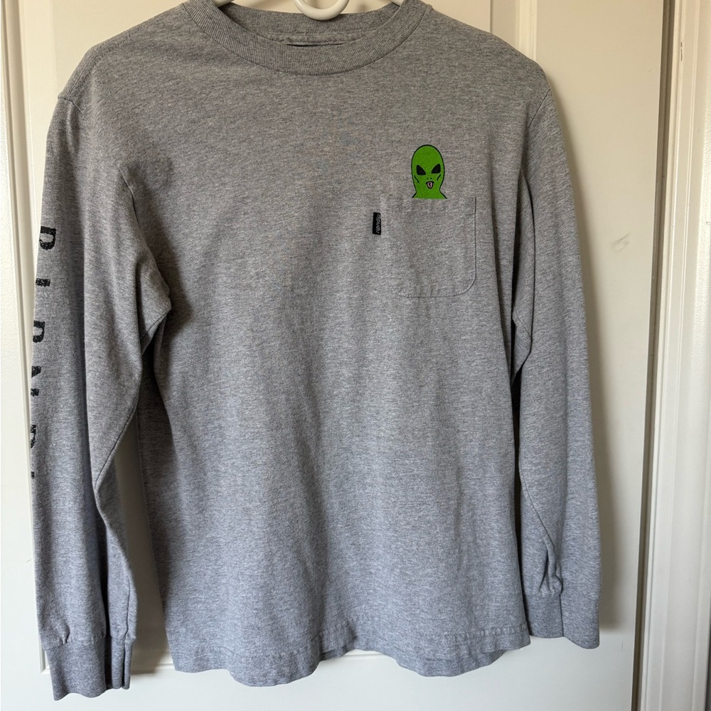 Ripndip Gray Long Sleeve Tee with Green Alien